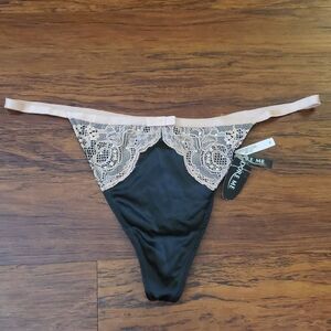 Adore Me Black Pink Lace Trim Thong Size Medium New Feminine Whimsigoth Romantic